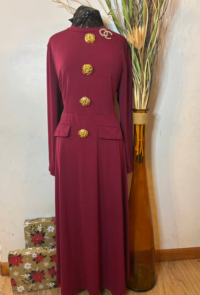 “MAXI FLOWS”, DRESS, BURGUNDY