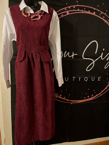 CUTE CORDS DRESS, BURGUNDY