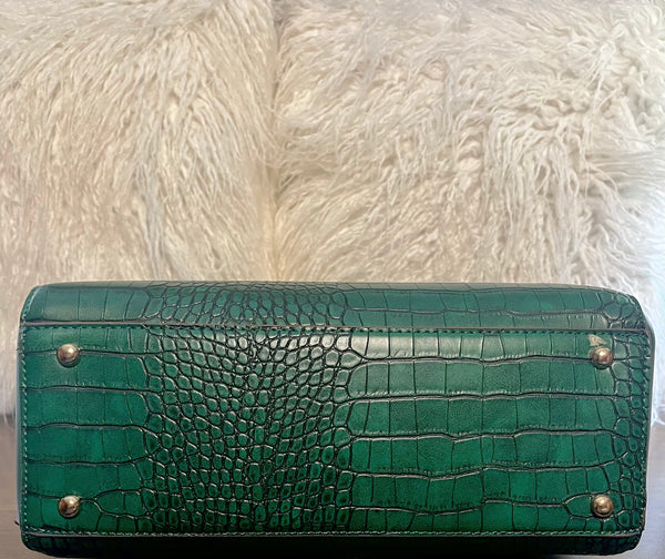 "ELLEN'S CROCO TOTE" EMERALD GREEN