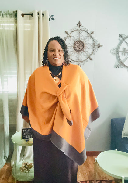 “OPEN SHAWL”CAMEL/BLACK