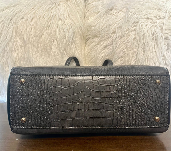 "ELLEN'S CROCO TOTE" OFF BLACK