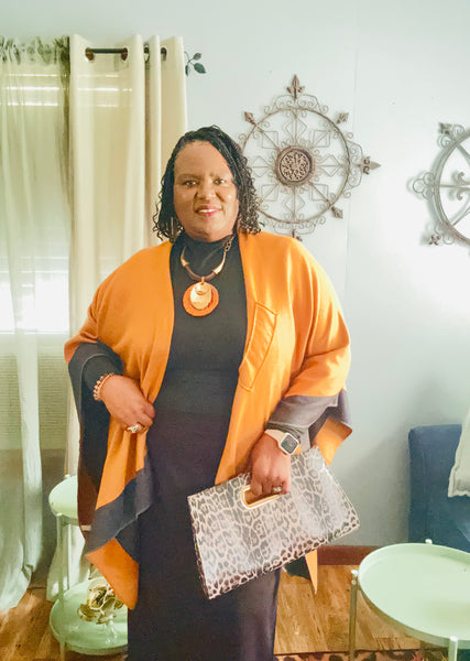 “OPEN SHAWL”CAMEL/BLACK