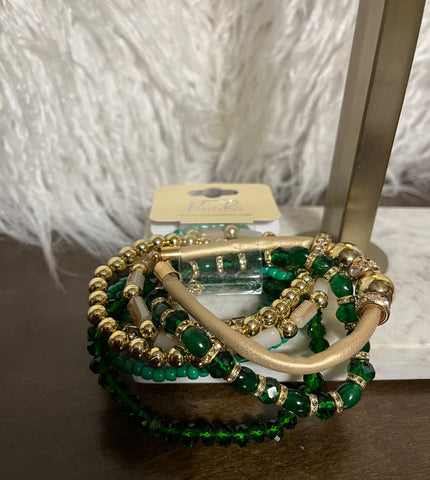 "MULTI BEADS BRACELET", GREEN
