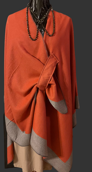 “OPEN SHAWL “, RUST/GRAY