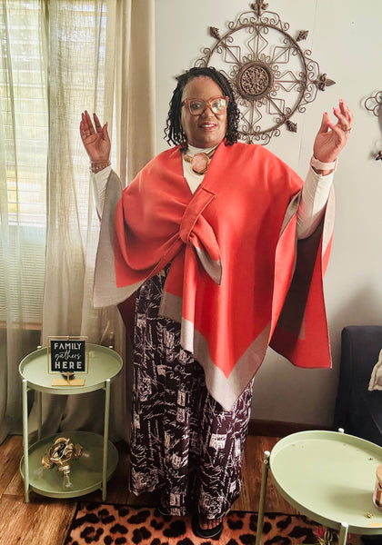 “OPEN SHAWL “, RUST/GRAY