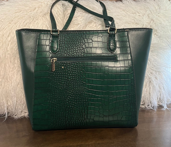 "ELLEN'S CROCO TOTE" EMERALD GREEN