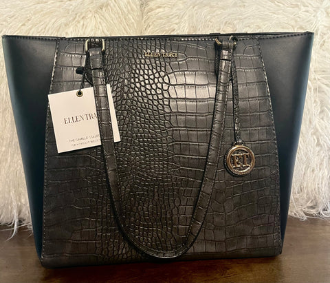 "ELLEN'S CROCO TOTE" OFF BLACK