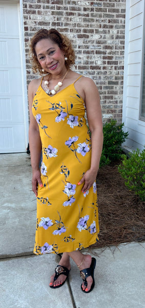 “ROMANTIC FLORALS”, MUSTARD DRESS