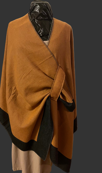 “OPEN SHAWL”CAMEL/BLACK