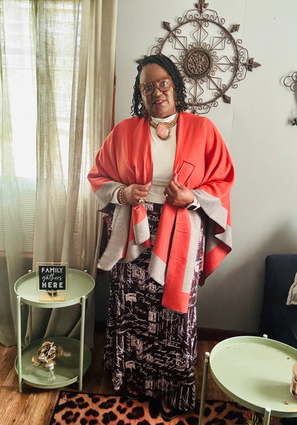 “OPEN SHAWL “, RUST/GRAY