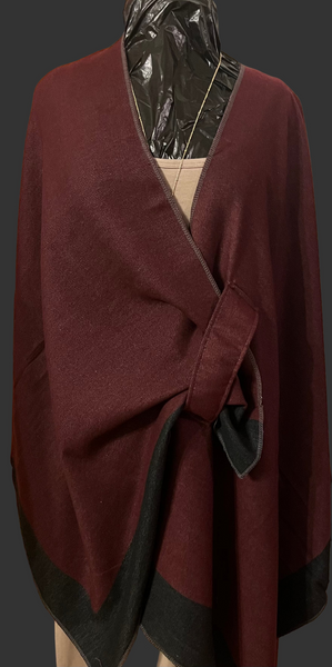 “OPEN SHAWL”, BURGUNDY/BLACK