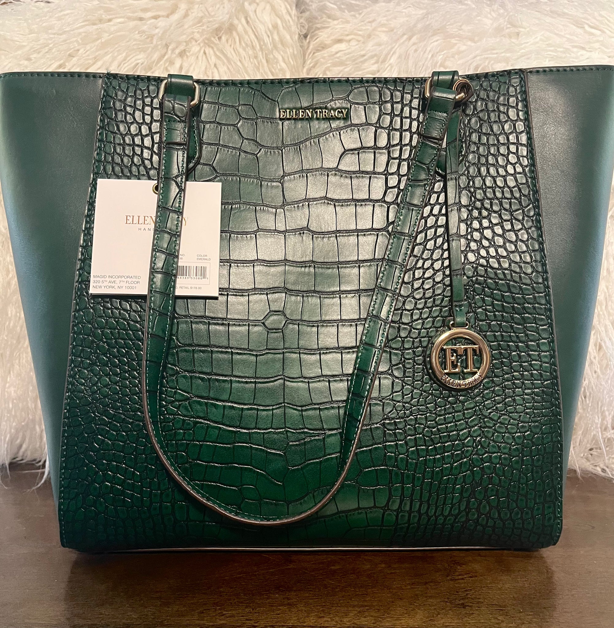 "ELLEN'S CROCO TOTE" EMERALD GREEN