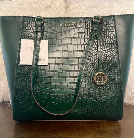 "ELLEN'S CROCO TOTE" EMERALD GREEN