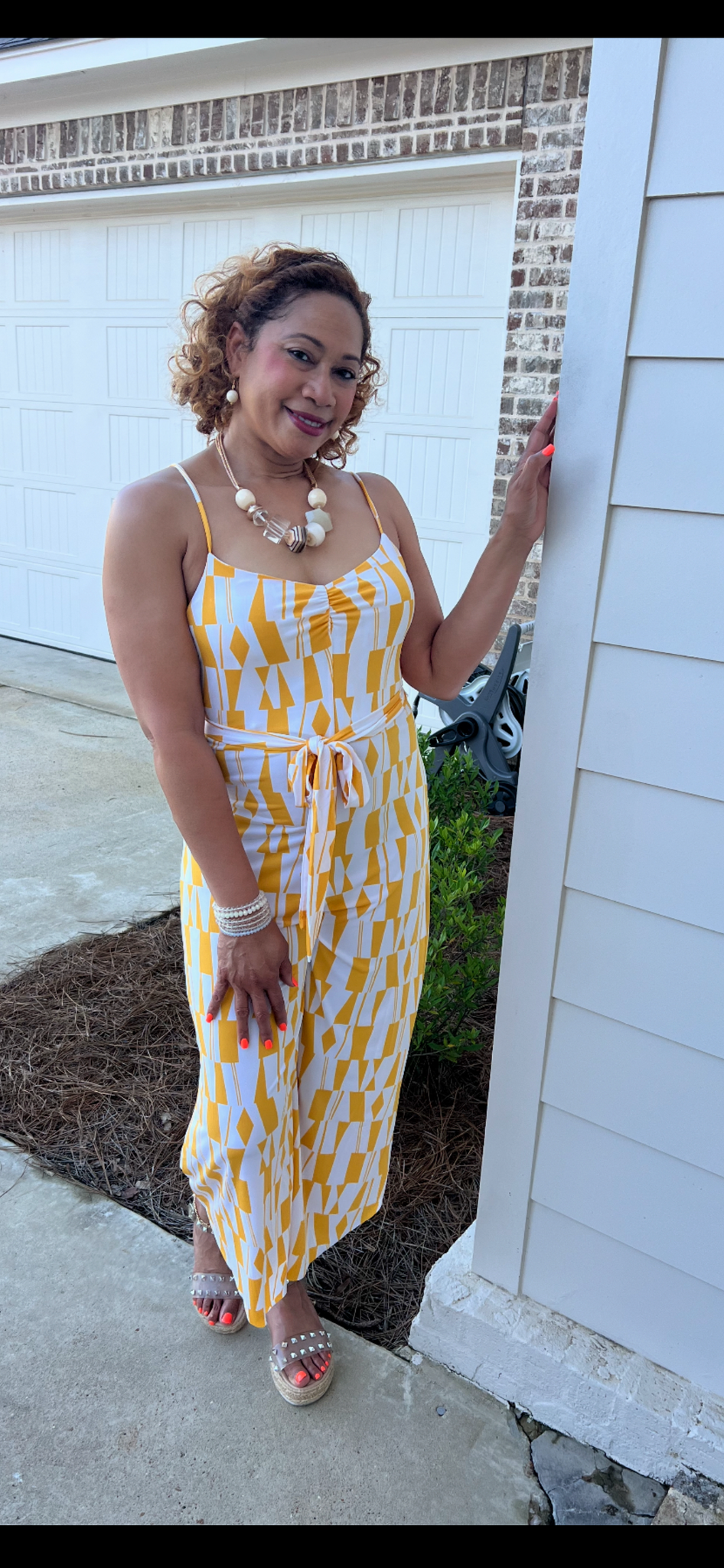 “GEOMETRIC JUMPSUIT”MUSTARD