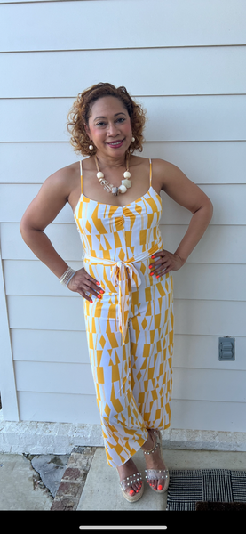 “GEOMETRIC JUMPSUIT”MUSTARD