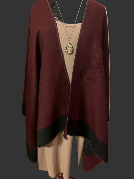 “OPEN SHAWL”, BURGUNDY/BLACK